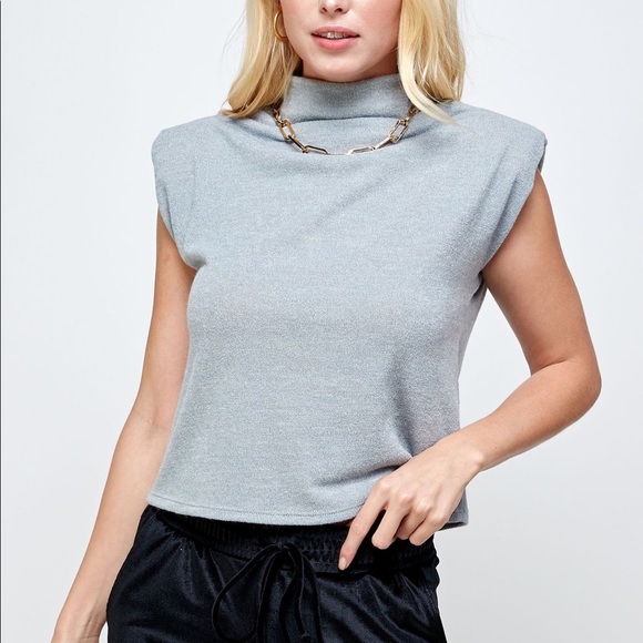 Shoulder pad mock neck top - Picture 2 of 2